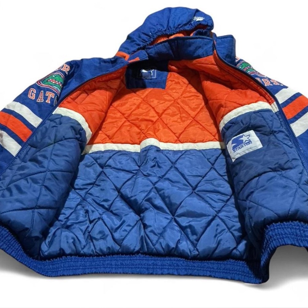 Vintage 90s Florida Gators STARTER Blue Puffer Jacket Sz Large Full Zip EUC - Picture 3 of 7